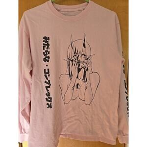 Lewd Complex Shirt Pink Graphic Long Sleeve Crew Neck Cotton Anime- Medium